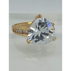 1990's Vintage Bold Trilliant Cut 8 CT Gold EP CZ Simulated Diamond Ring Size 7.